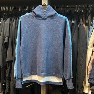 Girls Zella Navy Hoodie with Sky Blu, Black & White Stripe Accents, Sz 8-10